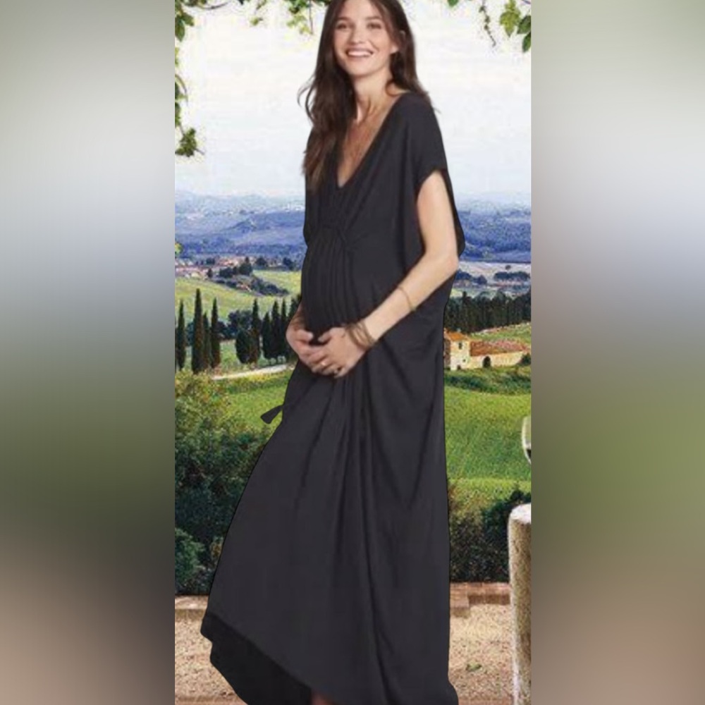 Hatch Black Draped V-Neck Maternity Maxi Dress